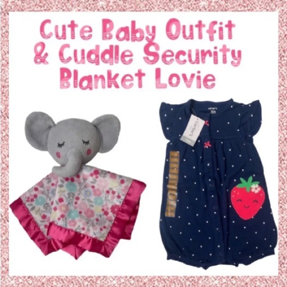 Strawberry Flowers One Piece Outfit Cuddle Set Security Blanket Lovie Plush Toy